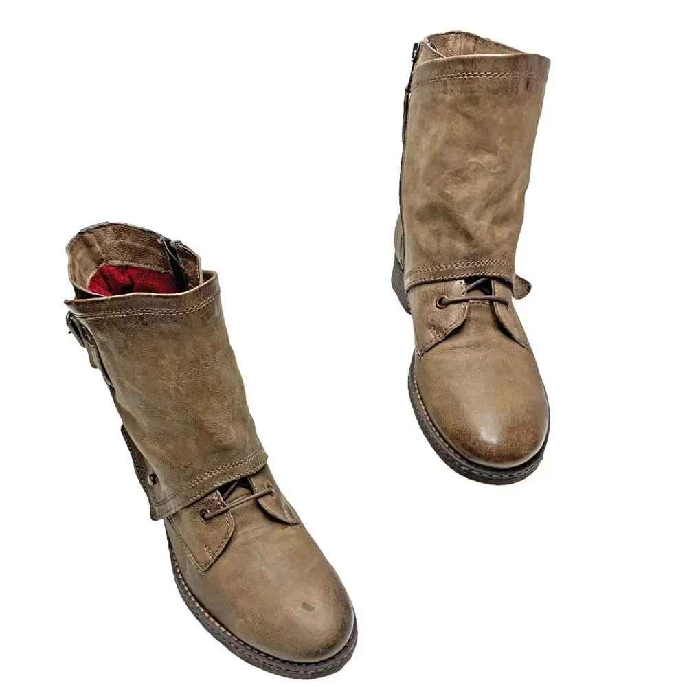 MJUS Taupe Calfskin Leather Zip‎ Ankle Boots